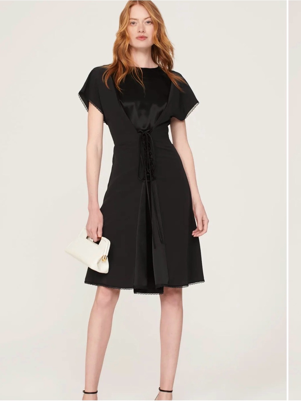 Atlein Collective Black Satin Panel Lace Up Mini Dress |S